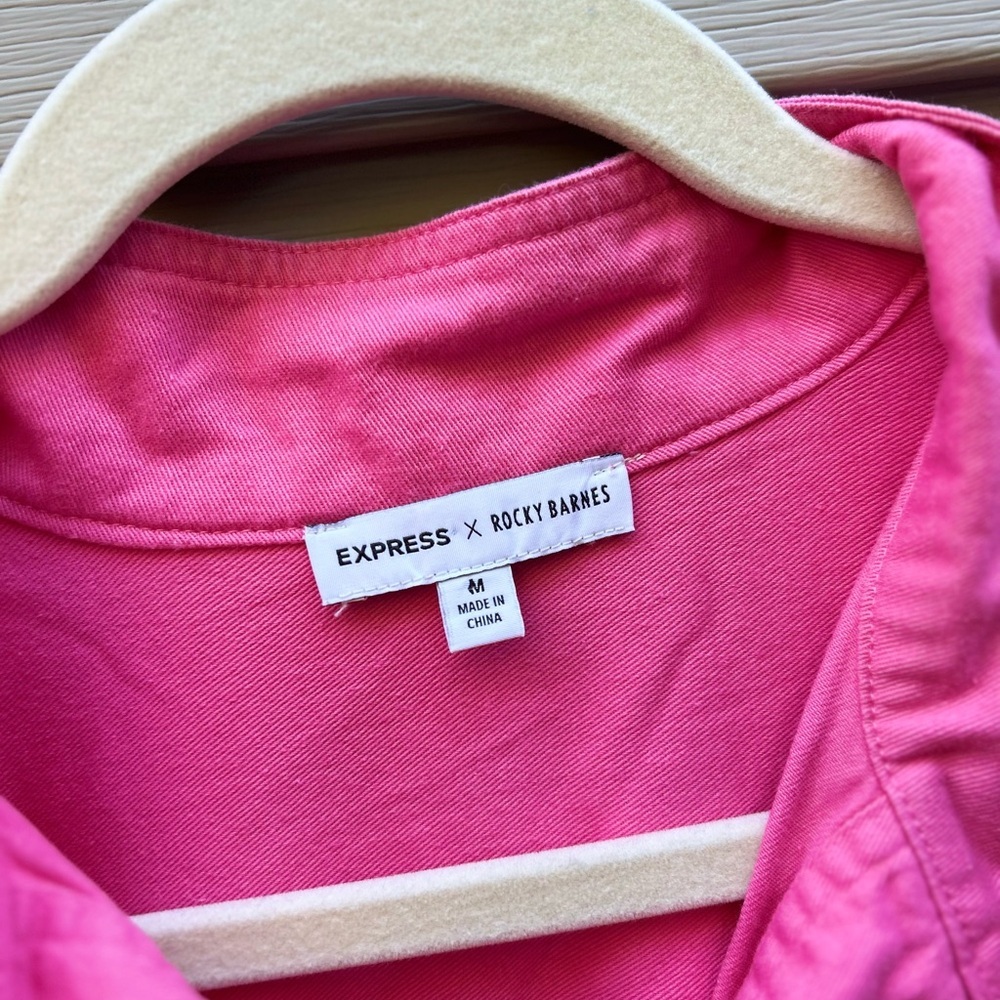 Express X Rocky Barnes M Pink Safari Button Up Girlhoodcore Romper Jumpsuit - Picture 3 of 12